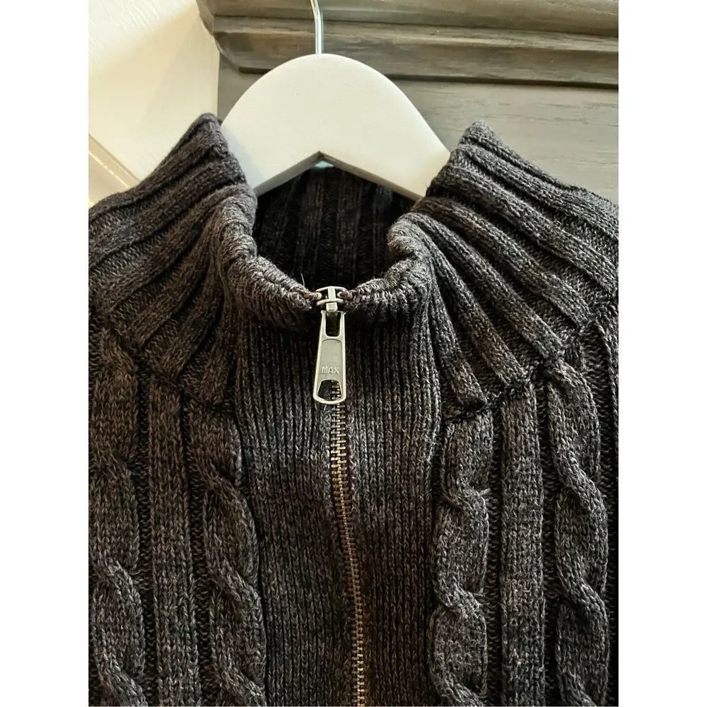Vintage Boston Traders Brown/Black Fleece Lined Zip Up Cardigan Sweater sz L EUC